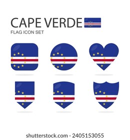 Cape Verde 3d flag icons of 6 shapes all isolated on white background.