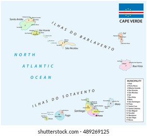 cape verde administrative and political map with flag