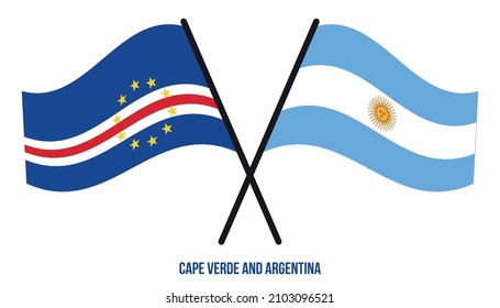 Cape Verde and Argentina Flags Crossed And Waving Flat Style. Official Proportion. Correct Colors.