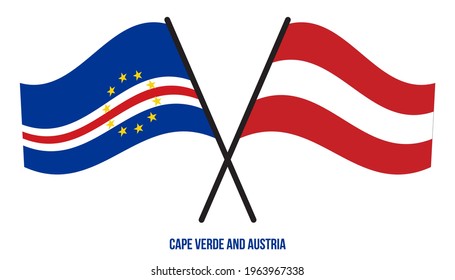 Cape Verde and Austria Flags Crossed And Waving Flat Style. Official Proportion. Correct Colors.
