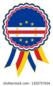 Cape Verde Award Ribbon vector in the original national colors white, blue, red and yellow.
Representing Republic of Cabo Verde in Africa.