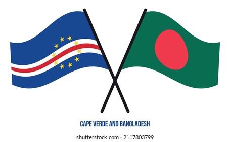 Cape Verde and Bangladesh Flags Crossed And Waving Flat Style. Official Proportion. Correct Colors.