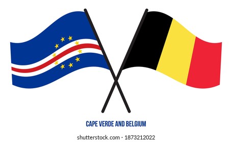 Cape Verde and Belgium Flags Crossed And Waving Flat Style. Official Proportion. Correct Colors.