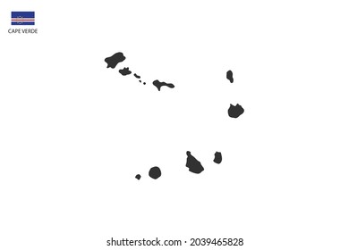Cape Verde black shadow map isolated on white background with Cape Verde icon flag on the left corner.