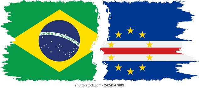 Cape Verde and Brazil grunge flags connection, vector