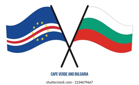 Cape Verde and Bulgaria Flags Crossed And Waving Flat Style. Official Proportion. Correct Colors.