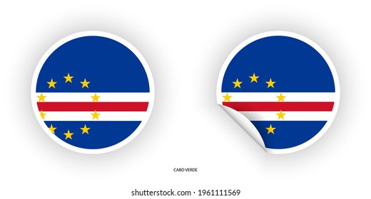 Cape Verde or Cabo Verde, officially the Republic of Cabo Verde, is an archipelago and island country. Cape Verde sticker flag set on white background.