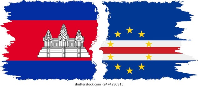 Cape Verde and Cambodia grunge flags connection, vector