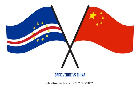 Cape Verde and China Flags Crossed And Waving Flat Style. Official Proportion. Correct Colors.