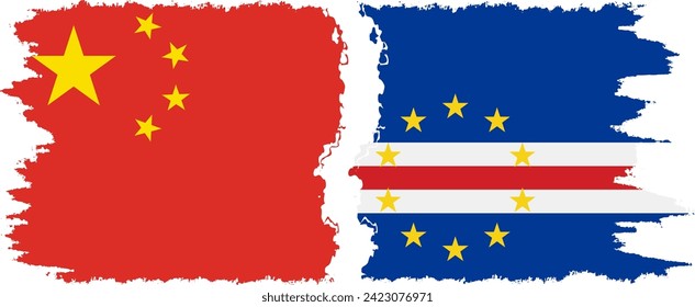 Cape Verde and China grunge flags connection, vector