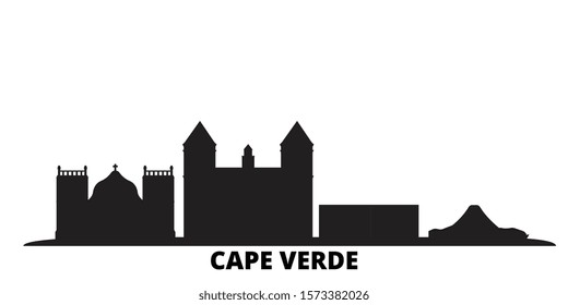 Cape Verde city skyline isolated vector illustration. Cape Verde travel black cityscape