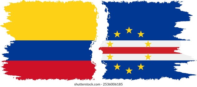 Cape Verde and Colombia grunge flags connection, vector