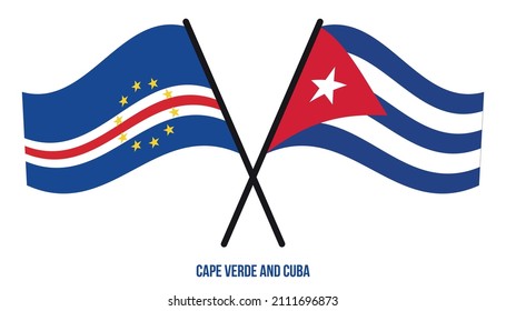 Cape Verde and Cuba Flags Crossed And Waving Flat Style. Official Proportion. Correct Colors.