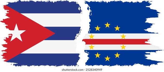 Cape Verde and  Cuba grunge flags connection, vector