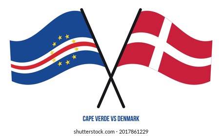 Cape Verde and Denmark Flags Crossed And Waving Flat Style. Official Proportion. Correct Colors.