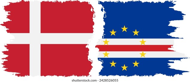 Cape Verde and Denmark grunge flags connection, vector