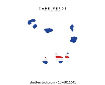 Cape verde detailed map with flag of country. Painted in watercolor paint colors in the national flag.