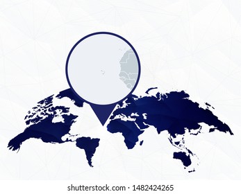 Cape Verde detailed map highlighted on blue rounded World Map. Map of Cape Verde in circle.
