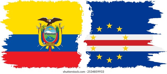 Cape Verde and Ecuador grunge flags connection, vector