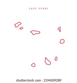 Cape Verde editable outline map. Cabo Verde red border. Country name. Adjust line weight. Change to any color. Vector illustration.