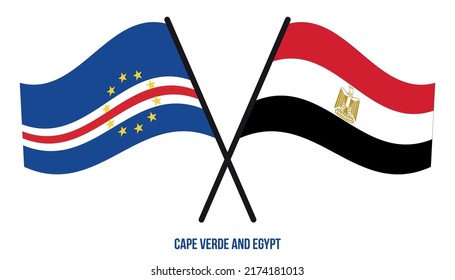 Cape Verde and Egypt Flags Crossed And Waving Flat Style. Official Proportion. Correct Colors.