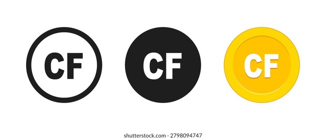 Cape Verde escudo CF Currency Symbol Icon Set, Comorian Franc and Crypto Token Vector Coins