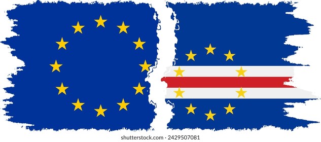 Cape Verde and European Union grunge flags connection, vector