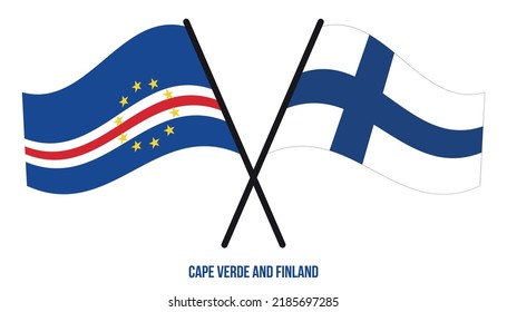 Cape Verde and Finland Flags Crossed And Waving Flat Style. Official Proportion. Correct Colors.