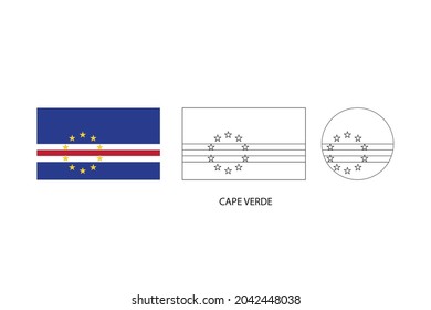 Cape Verde flag 3 versions, Vector illustration, Thin black line of rectangle and the circle on white background.