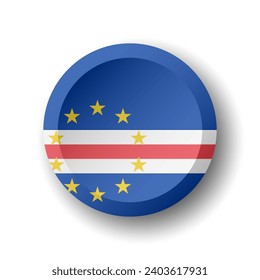 Cape Verde flag - 3D circle button with dropped shadow. Vector icon.