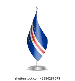 Cape Verde flag - 3D mini flag hanging on desktop flagpole. Usable for summit or conference presentaiton. Vector illustration with shading.