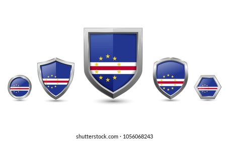 Cape verde flag badges - silver shape shield circle hexagon - vector illustration