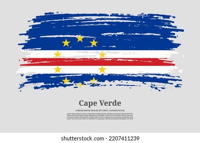 Cape Verde flag with brush stroke effect and information text poster, vector background