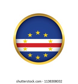 Cape Verde flag button, Golden on a white background,flag of Cape Verde Round badge or icon isolated. Vector illustration.