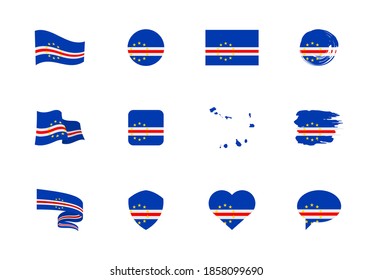 Cape Verde flag - flat collection. Flags of different shaped twelve flat icons. Vector illustration set