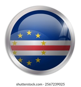 Cape Verde flag - glossy circle button displays a colorful flag representing a country cultural identity and heritage. The essence of national pride and unity.