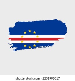 Cape Verde flag with grunge texture. Vector illustration of flag painted with brush with grunge effect and watercolor stroke. Happy Independence Day.