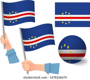 Cape Verde flag in hand set. Ball flag. National flag of Cape Verde vector illustration