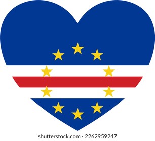 Cape Verde flag in heart shape isolated  on  transparent  background