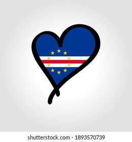 Cape Verde flag heart-shaped hand drawn logo. Vector illustration.