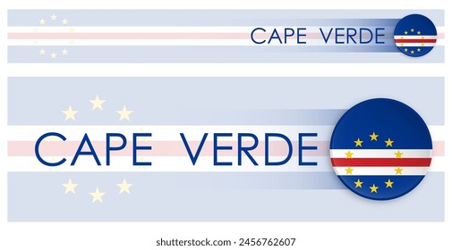 Cape Verde flag horizontal web banner in modern neomorphism style. Webpage Cape Verde country header button for mobile application or internet site. Vector