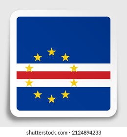 Cape Verde flag icon on paper square sticker with shadow. Button for mobile application or web. Vector