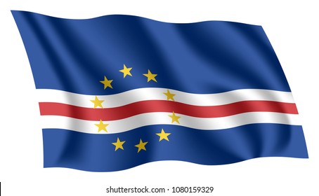 Cape Verde flag. Isolated national flag of Cabo Verde. Waving flag of the Republic of Cabo Verde. Fluttering textile cape verdean flag.