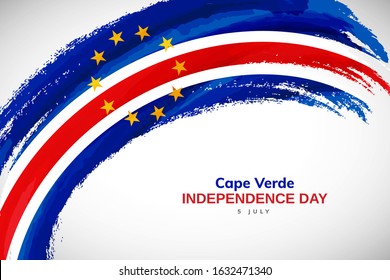 Cape Verde flag made in watercolor brush stroke background. Independence day of Cape Verde. Creative Cape Verde national country flag. Watercolor painted grunge brush flag background.