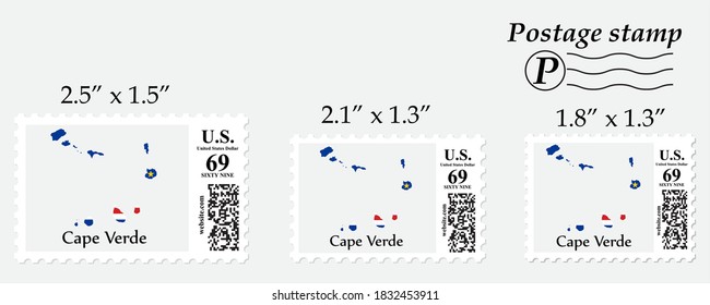 Cape Verde flag map on postage stamp different size.