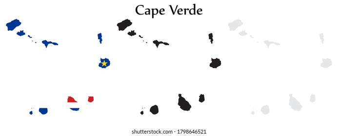 Cape Verde flag and map shape black and gray color. EPS.file.