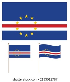 Cape Verde Flag official color and proportion. Waved Vector illustration