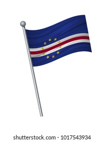 Cape Verde flag on the flagpole. Official colors and proportion correctly. waving of Cape Verde flag on flagpole, vector illustration isolate on white background.