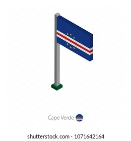 Cape Verde Flag on Flagpole in Isometric dimension. Isometric blue background. Vector illustration.