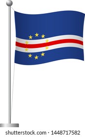 Cape Verde flag on pole. Metal flagpole. National flag of Cape Verde vector illustration